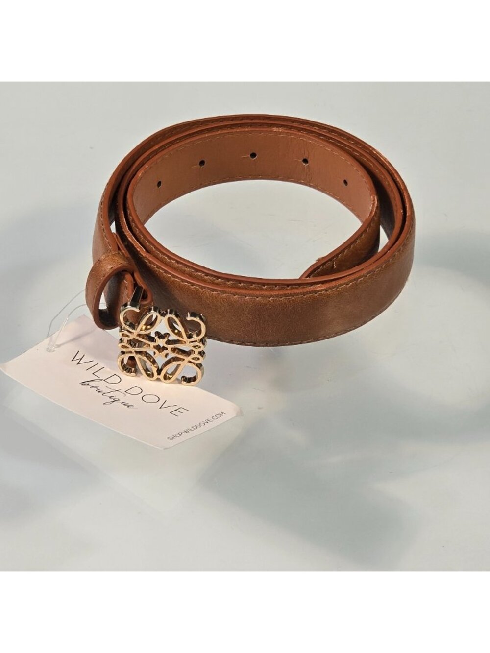 Wild Dove Boutique Womens Brown Belt Gold Buckle Faux Leather Minimalist Sz M